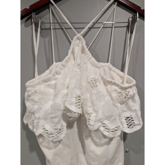 Anthropologie Ruffled Halter Eyelet Tank Blouse Top Ruffle White Womens Sz L - Picture 14 of 16